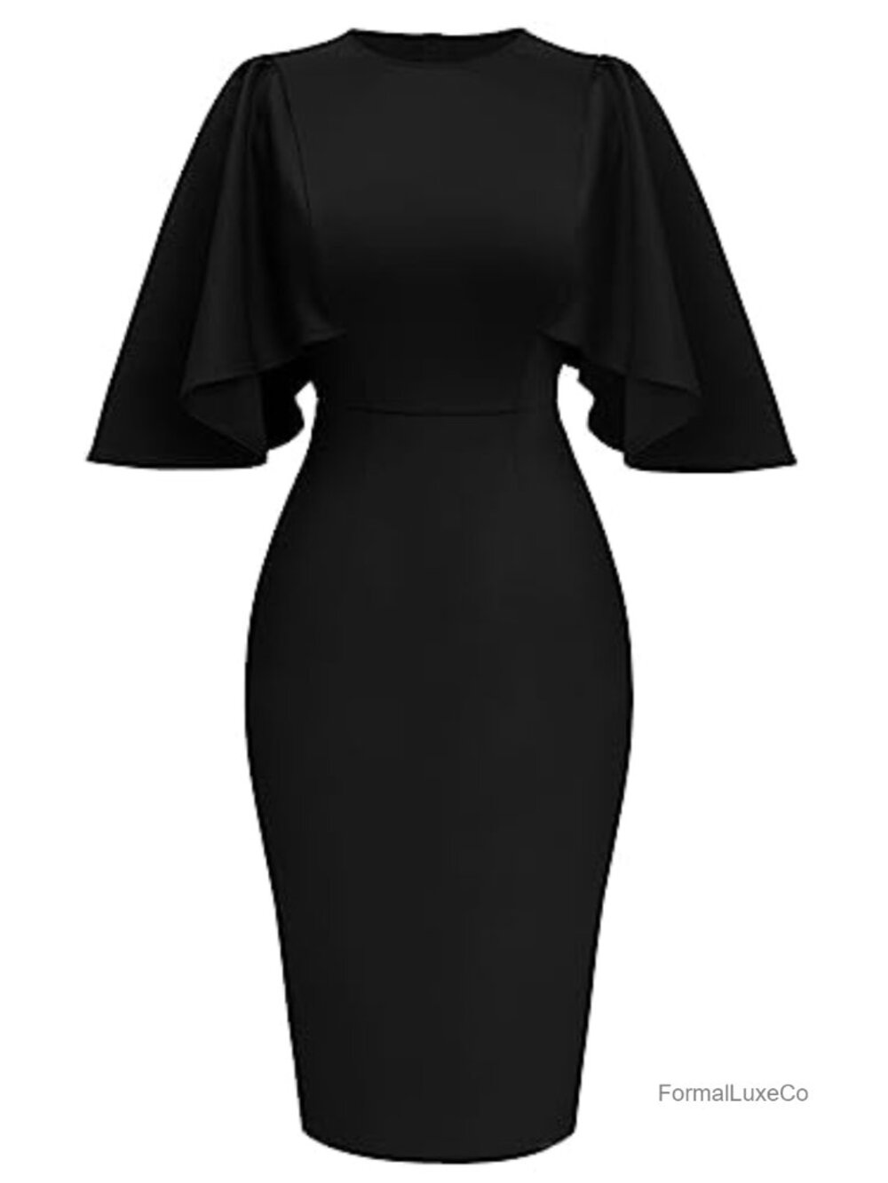 Women's Ruffle Flared Sleeve Pencil Midi Dress Bodycon